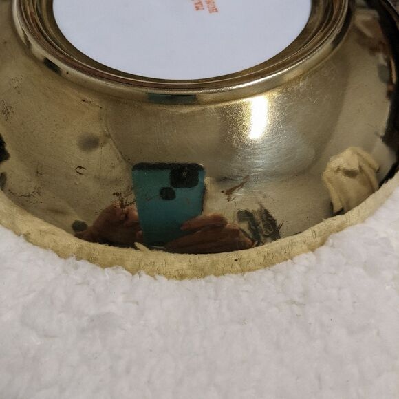 Vintage 79/80 Hand Painted Porcelain Dish with Brass Bottom Made in Hong Kong - Picture 13 of 15